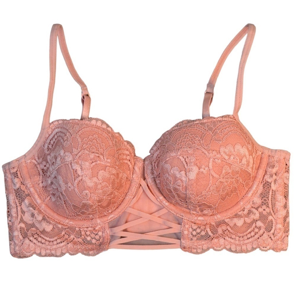 32B Forever 21 Scalloped Lace Underwire Balconette Bra, Light Peach Color